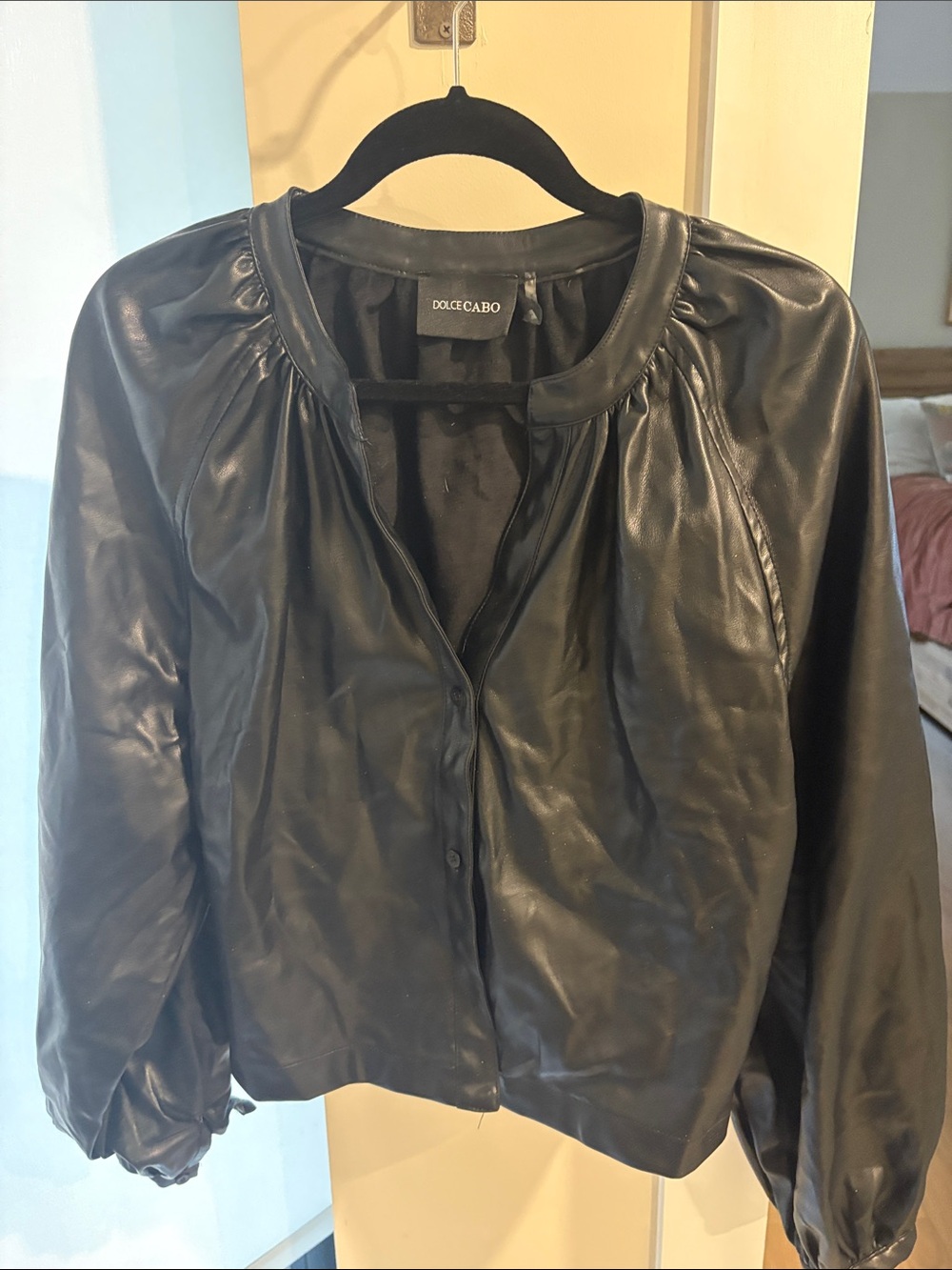 Dolce Cabo faux Black Leather Button-Front shirt ..can be worn as a jacket